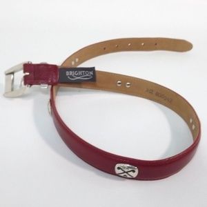 BRIGHTON Pretty Red Leather Belt W/ I Love GOLF M